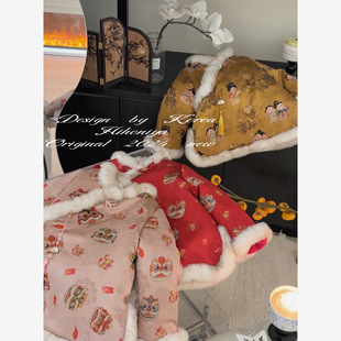 Spring韩国童装2024冬季宝宝中国风衣服女童醒狮年服保暖韩版外套