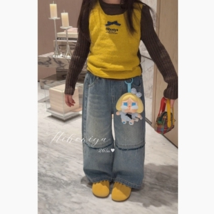 Spring韩国童装2026春季新款亲子设计款休闲宽松牛仔裤女童休闲裤