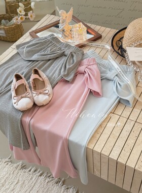 Spring韩国童装2026年夏季新款宝宝蝴蝶结屁帘高弹微喇裤女童长裤