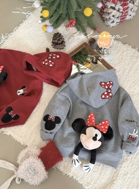 Spring韩国童装2025年冬季新款亲子卡通连帽加绒卫衣女童保暖外套