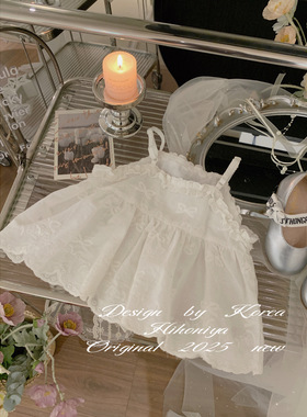 Spring韩国童装2025夏季新款宝宝白色蝴蝶结韩版吊带裙女童连衣裙