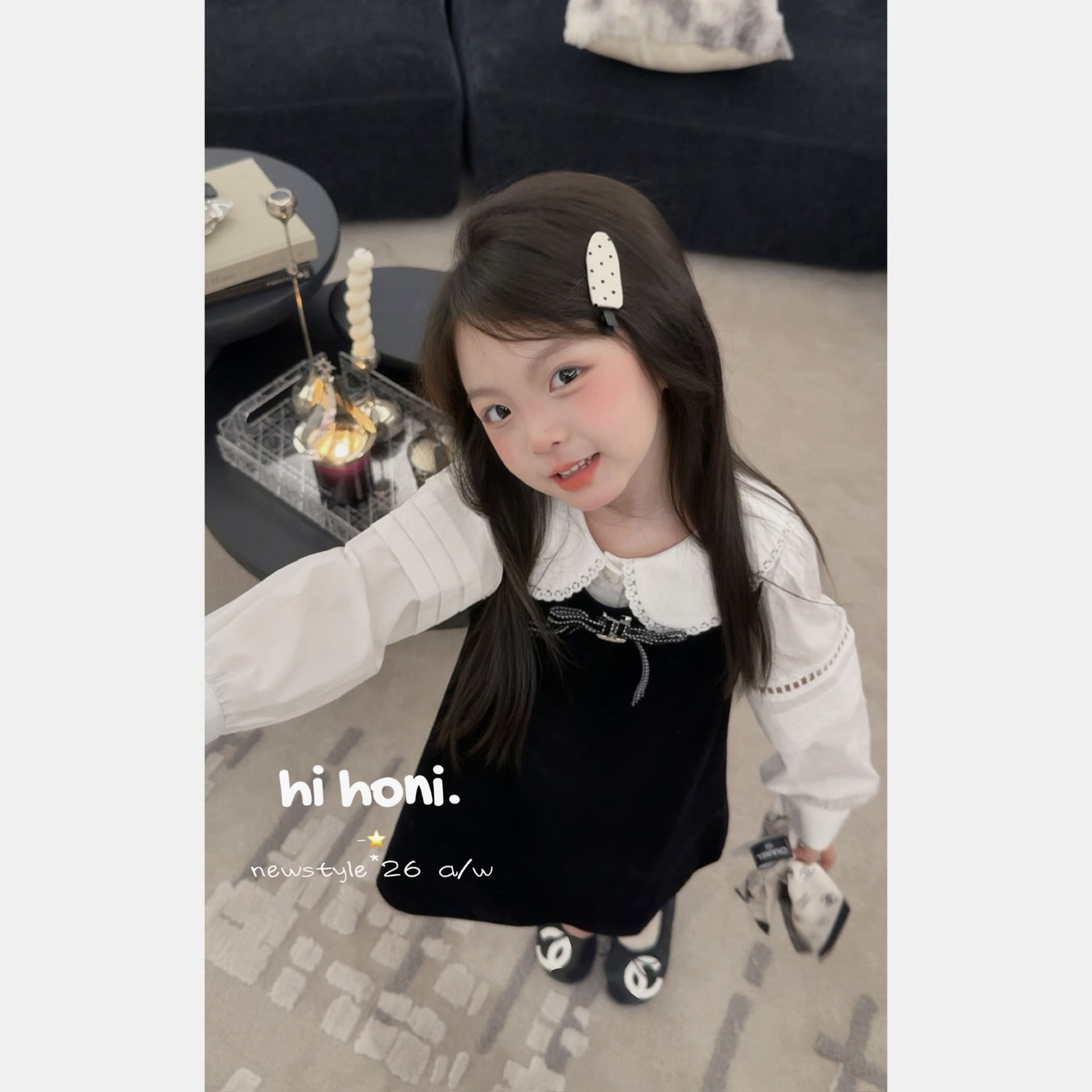Spring韩国童装2026年春秋新款宝宝赫本礼服丝绒背心裙女小童衬衫