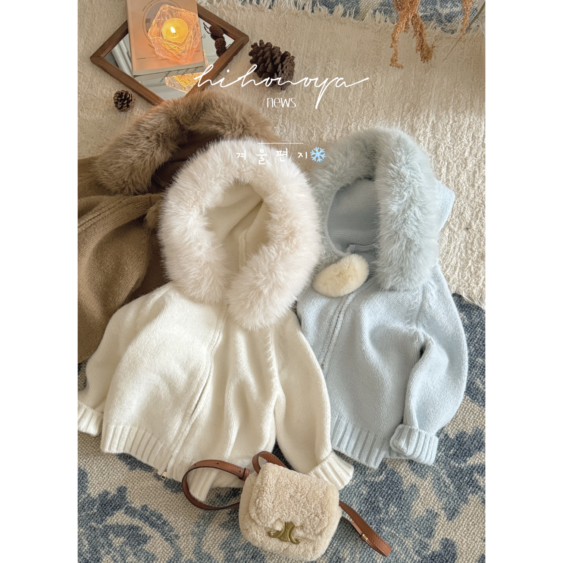 Spring韩国童装2025冬季新款亲子仿貂毛连帽开衫外套女童保暖上衣