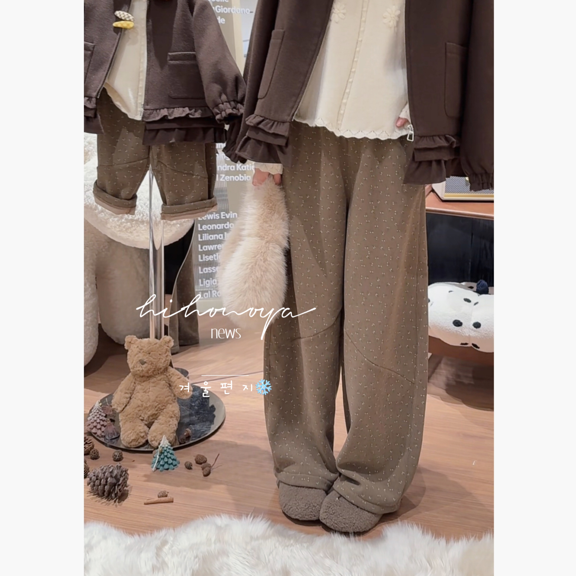 Spring韩国童装2025秋冬新款亲子蕾丝花边加绒长裤女童保暖休闲裤