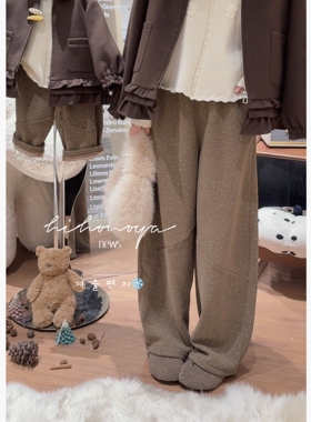 Spring韩国童装2025秋冬新款亲子蕾丝花边加绒长裤女童保暖休闲裤