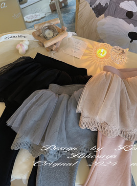 Spring韩国童装2024秋冬新款假两件加绒纱裙喇叭裤韩版宝宝款