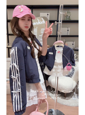 Spring韩国童装2025春季新款亲子蕾丝蝴蝶结韩版外套女童长袖衣服