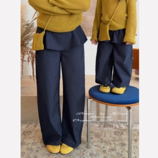 女小童直筒休闲裤 Spring韩国童装 亲子纯色屁帘长裤 新款 2025年秋季