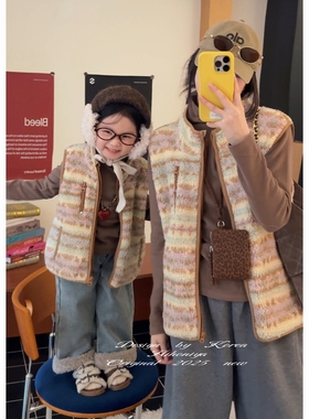 Spring韩国童装2025秋冬新款亲子复古民族风叠穿马甲女童无袖坎肩