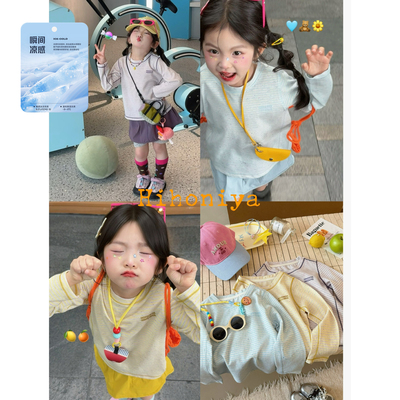 Spring韩国童装2026夏季新款亲子亲子冰感条纹有机棉罩衫女童T恤
