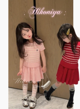 Spring韩国童装2026春季新款宝宝条纹纯棉纱线针织套装女童两件套