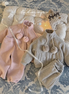 Spring韩国童装2025年冬季新款亲子加绒呢子羽绒外套女童保暖裤子