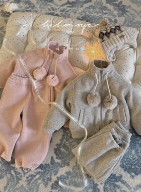 Spring韩国童装2025年冬季新款亲子加绒呢子羽绒外套女童保暖裤子