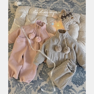 Spring韩国童装2025年冬季新款亲子加绒呢子羽绒外套女童保暖裤子