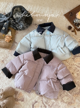 Spring韩国童装2025年冬季新款亲子灯芯绒拼接羽绒服女童保暖外套