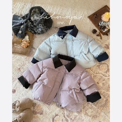 Spring韩国童装2025年冬季新款亲子灯芯绒拼接羽绒服女童保暖外套