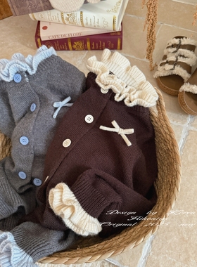 Spring韩国童装2025年秋冬新款亲子蝴蝶花边精致毛衣女童针织外套