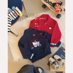 亲子卡通拼接刺绣凯蒂夹克女童外套 新款 Spring韩国童装 2026年春季