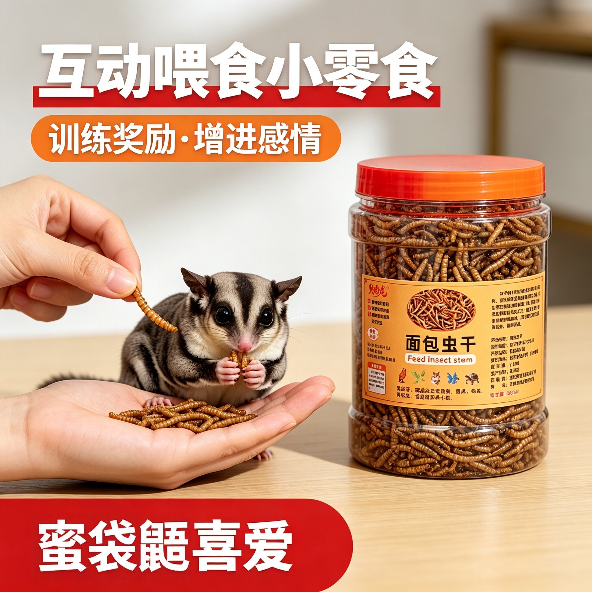 蜜袋鼯面包虫干专用高蛋白零食烘干黄粉虫仓鼠粮互动训练奖励罐装