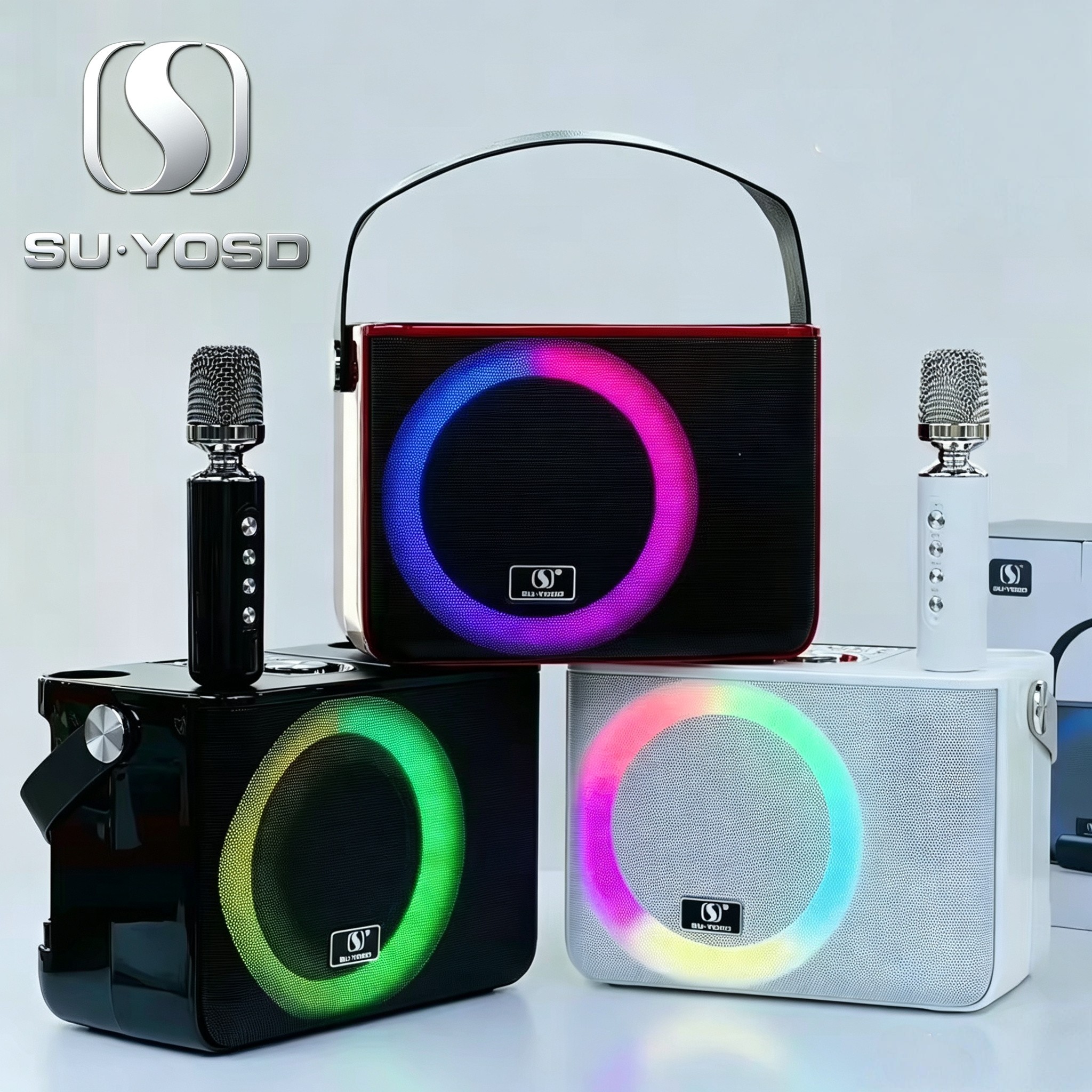 新款手提蓝牙音箱YS226双无线麦克风户外便携RGB插卡音响手机K歌