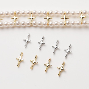 14K电镀真金保色菱形双孔穿珠diy手作项链手链材料配件