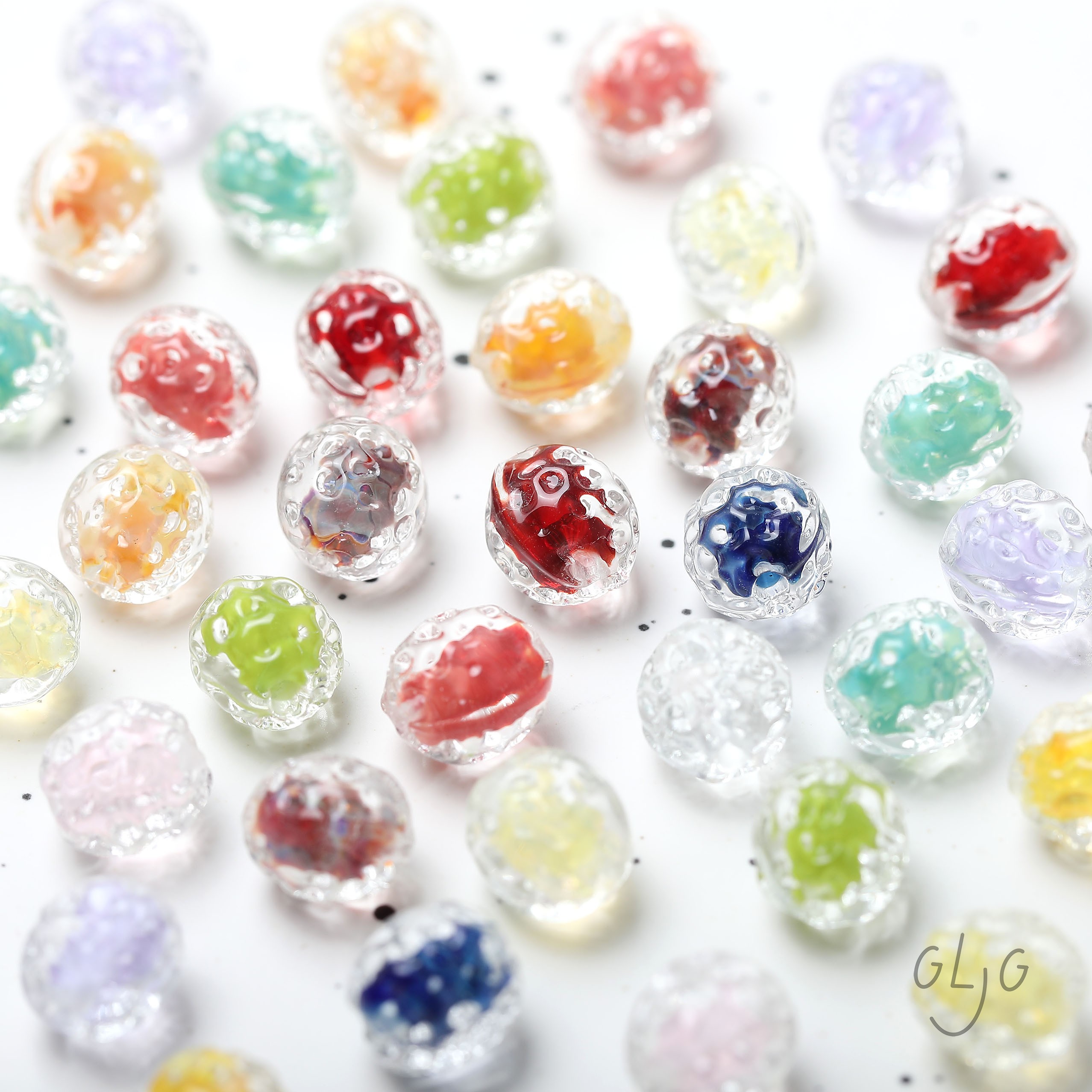 灯工进口面料 果核琉璃凹凸直孔梦幻水波纹效果diy手作串珠配件