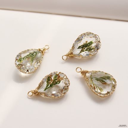 圣诞款小清新真树叶水滴包蕾丝金边diy铜镀14K耳饰项链手链吊坠材