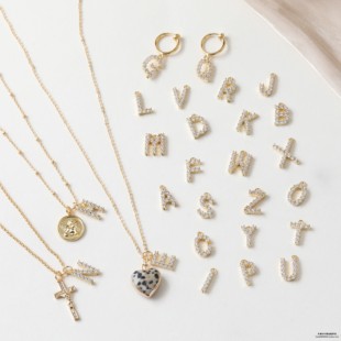 大号 14K铜镀真金铜镶锆石26字母吊坠配件diy耳饰项链手链材料