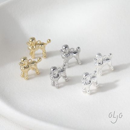 14K电镀真金立体光面贵宾犬吊坠diy耳饰项链材料配件