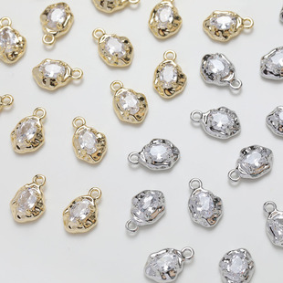 14K电镀真金保色不规则镶锆石吊坠diy手作耳饰项链串珠材料配件