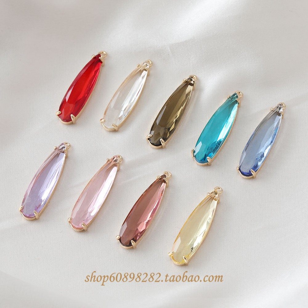 长款水滴包边水钻切割面吊坠diy耳饰手作材料配件