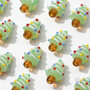 灯工琉璃可爱圣诞树彩点小松树直孔diy手作项链手链串珠材料配件