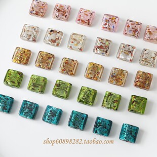 17mm扁方块银箔琉璃珠直接孔diy复古串珠手作耳饰项链材料配件