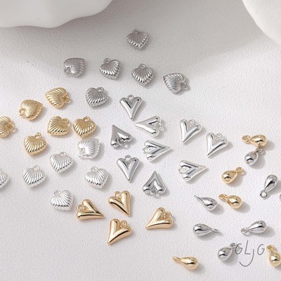 14K电镀真金简约百搭光面水滴爱心吊坠diy耳饰项链材料配件