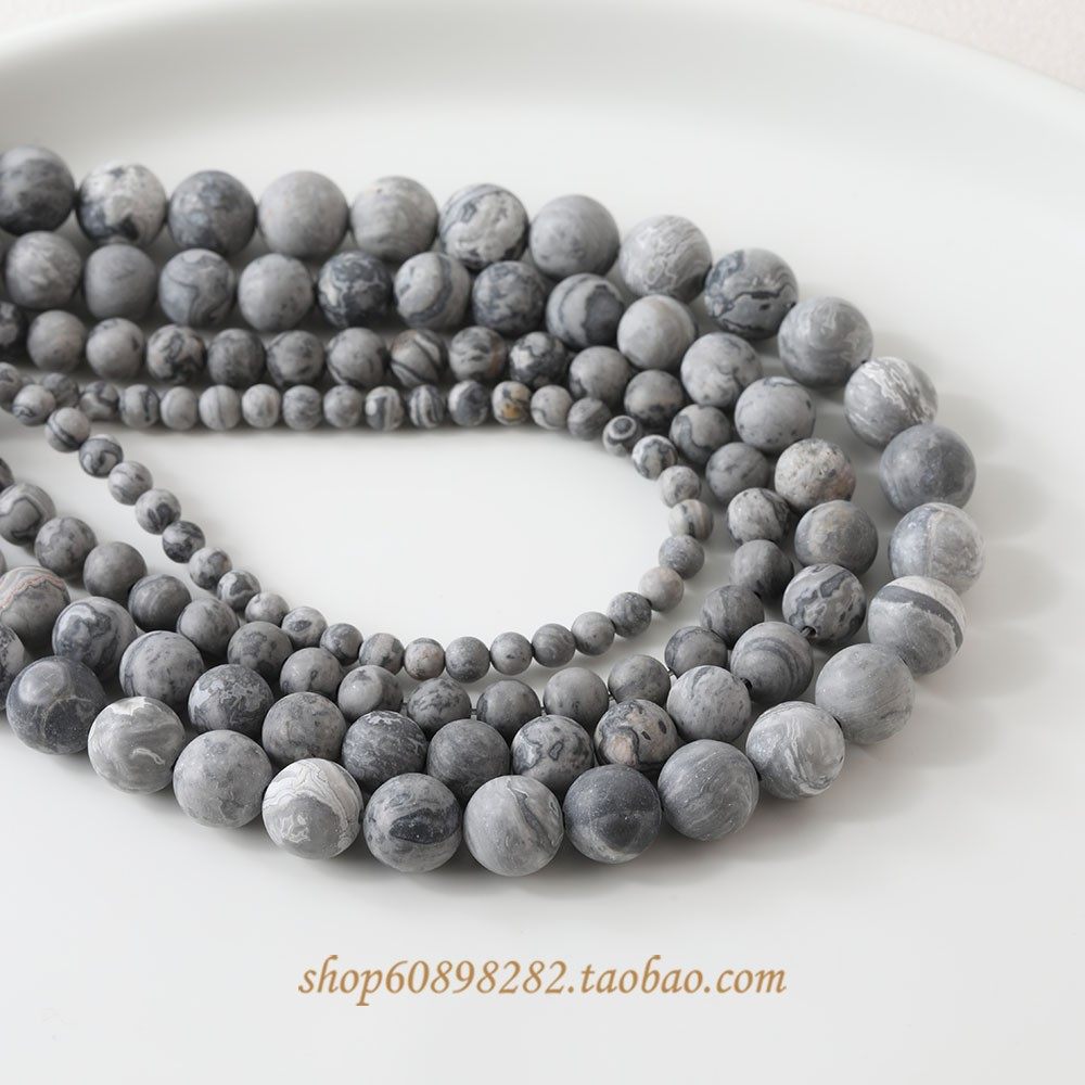 天然石地图石圆珠直孔diy项链手链耳饰材料配件