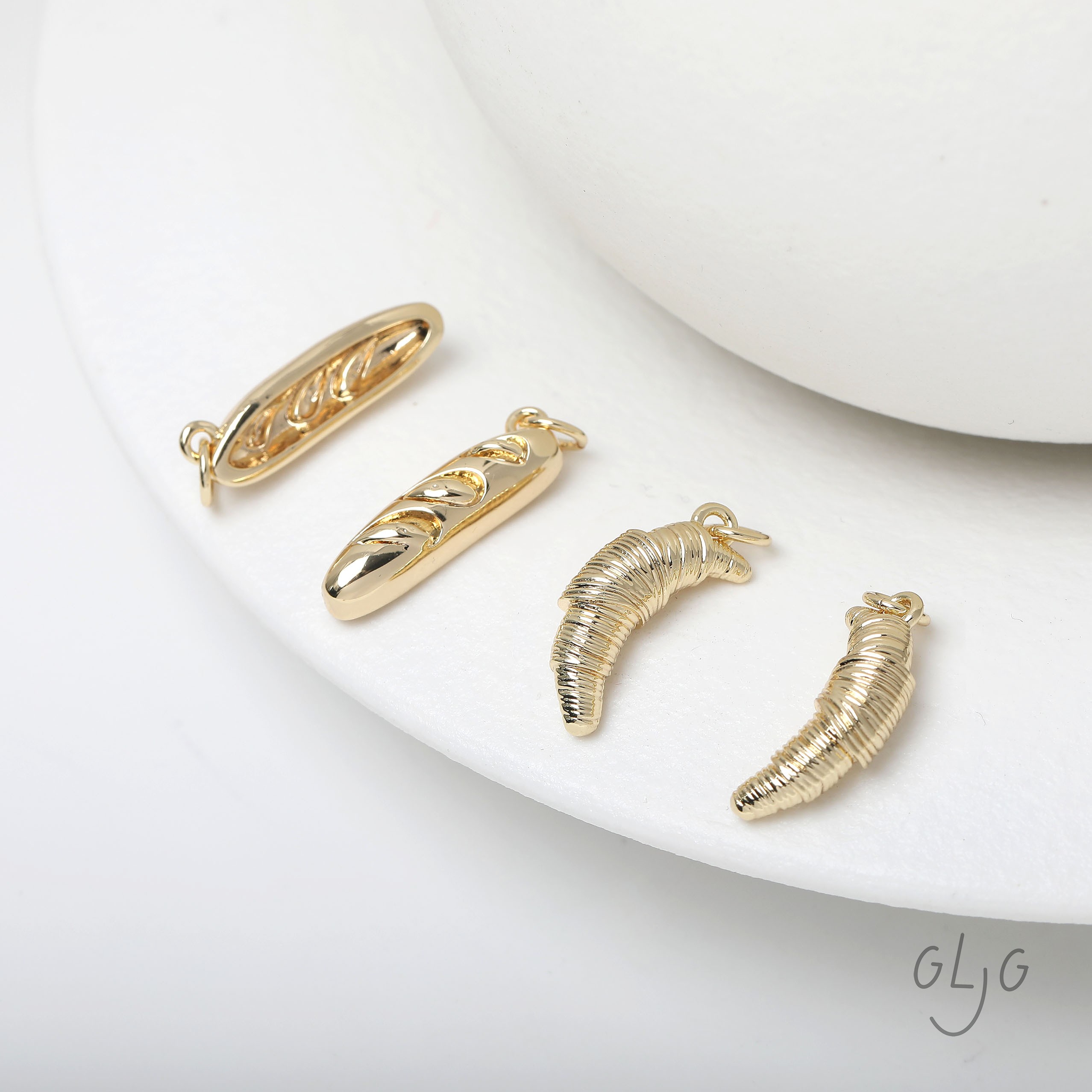 14K电镀真金法棍长面包牛角包吊坠diy手作项链手链耳饰材料配件