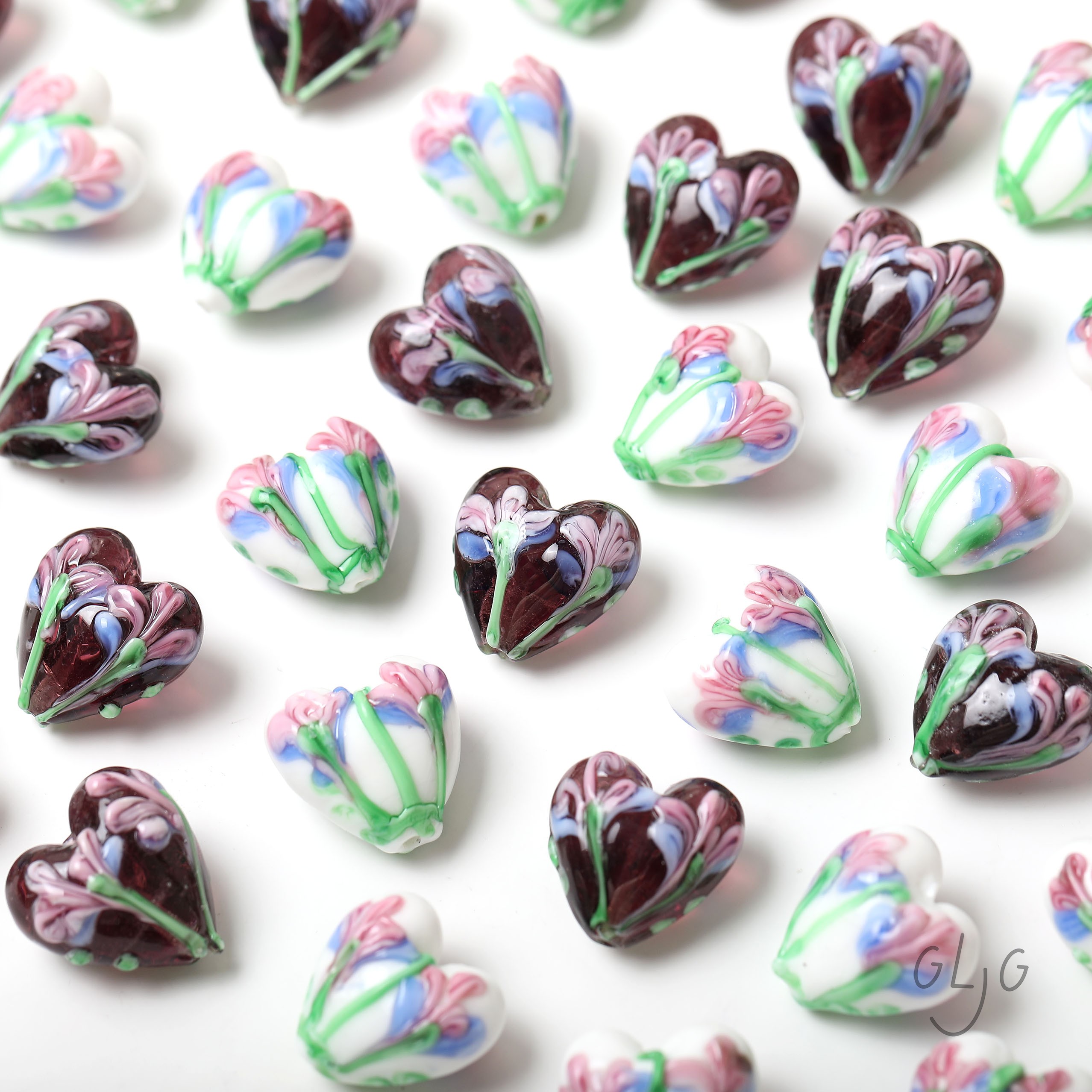 立体花朵叶子心形手工琉璃直孔diy串珠耳饰项链手链材料配件