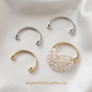 14K包金diy珍珠戒指半圈手作戒指串珠材料基础配件