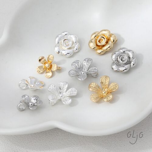 铜镀真金保色玫瑰五瓣花朵系列吊坠diy手作手链项链耳饰材料配件