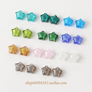 五角星琉璃银箔星星直孔diy复古串珠手作耳饰材料配件