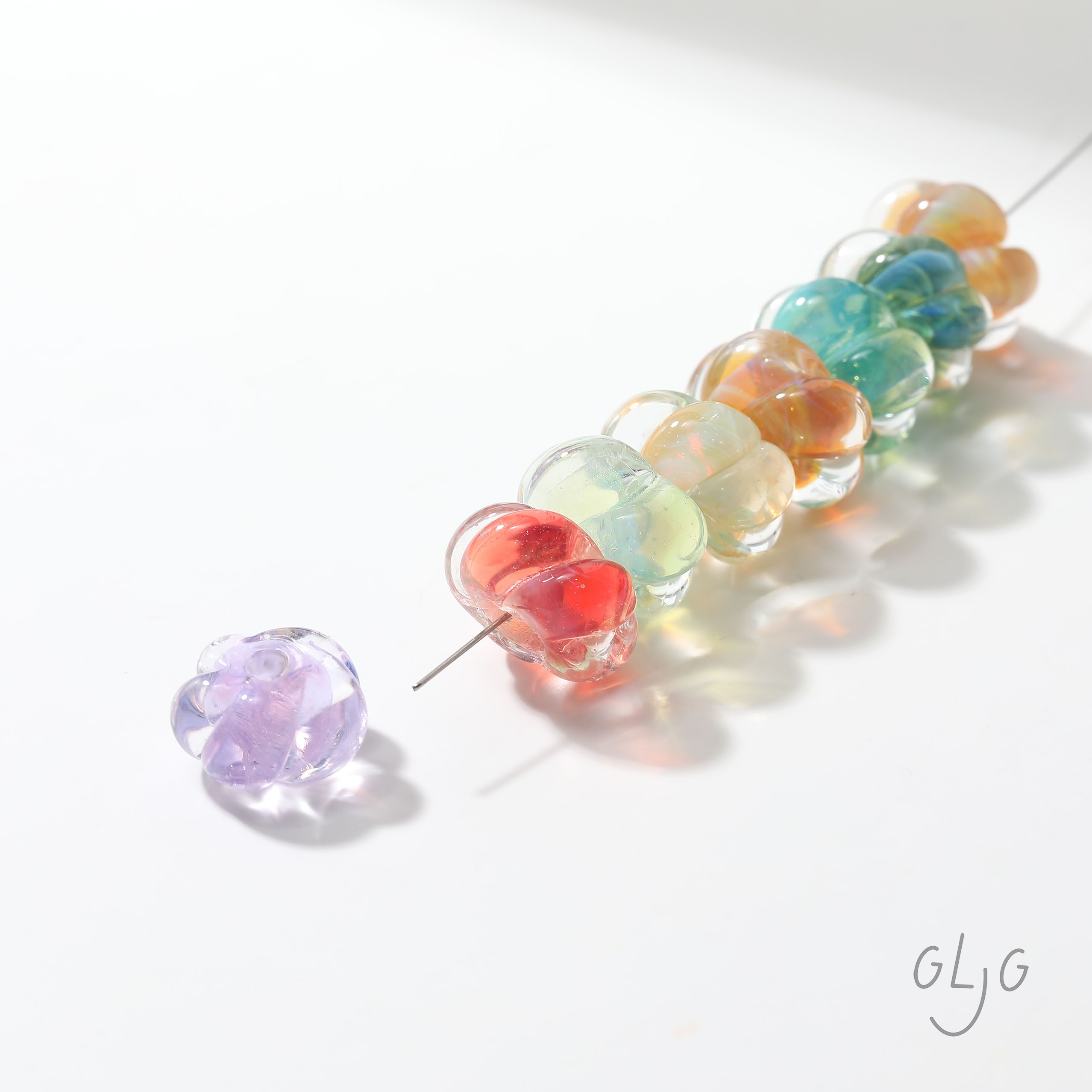 灯工琉璃进口材料 水波纹效果透色花朵扁珠diy手作串珠材料配件图片