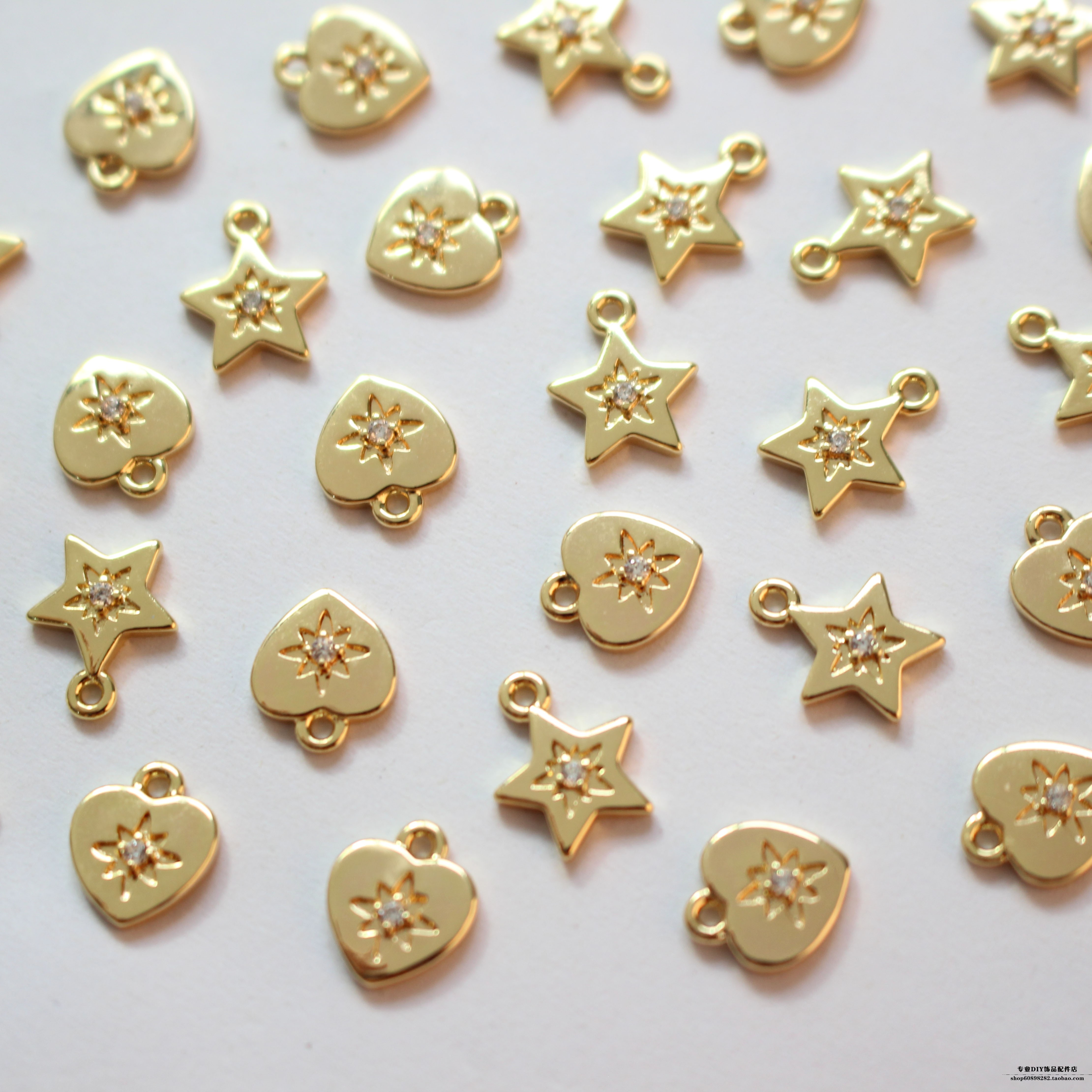 diy金色桃心耳饰项链吊坠