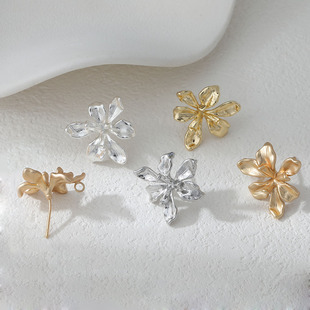 14K电镀真金哑金厚银保色简约复古花朵耳钉耳饰diy手作材料配件