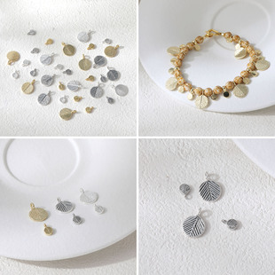 铜电镀真金古银保色圆片叶子吊坠diy手作串珠项链手链材料配件