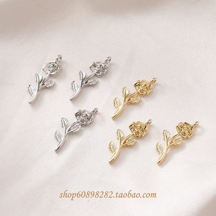 14K包金玫瑰花花朵吊坠diy手链项链材料配件