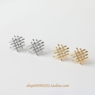 14K电镀真金保色不规则镂空草编耳钉耳饰diy手作材料配件