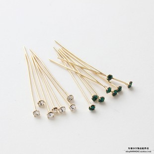 铜镀18K真金色捷克水钻T字针diy手工耳饰耳环基础材料