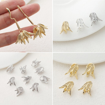 14K电镀真金保色小众设计叶子吊坠diy手作耳饰材料配件