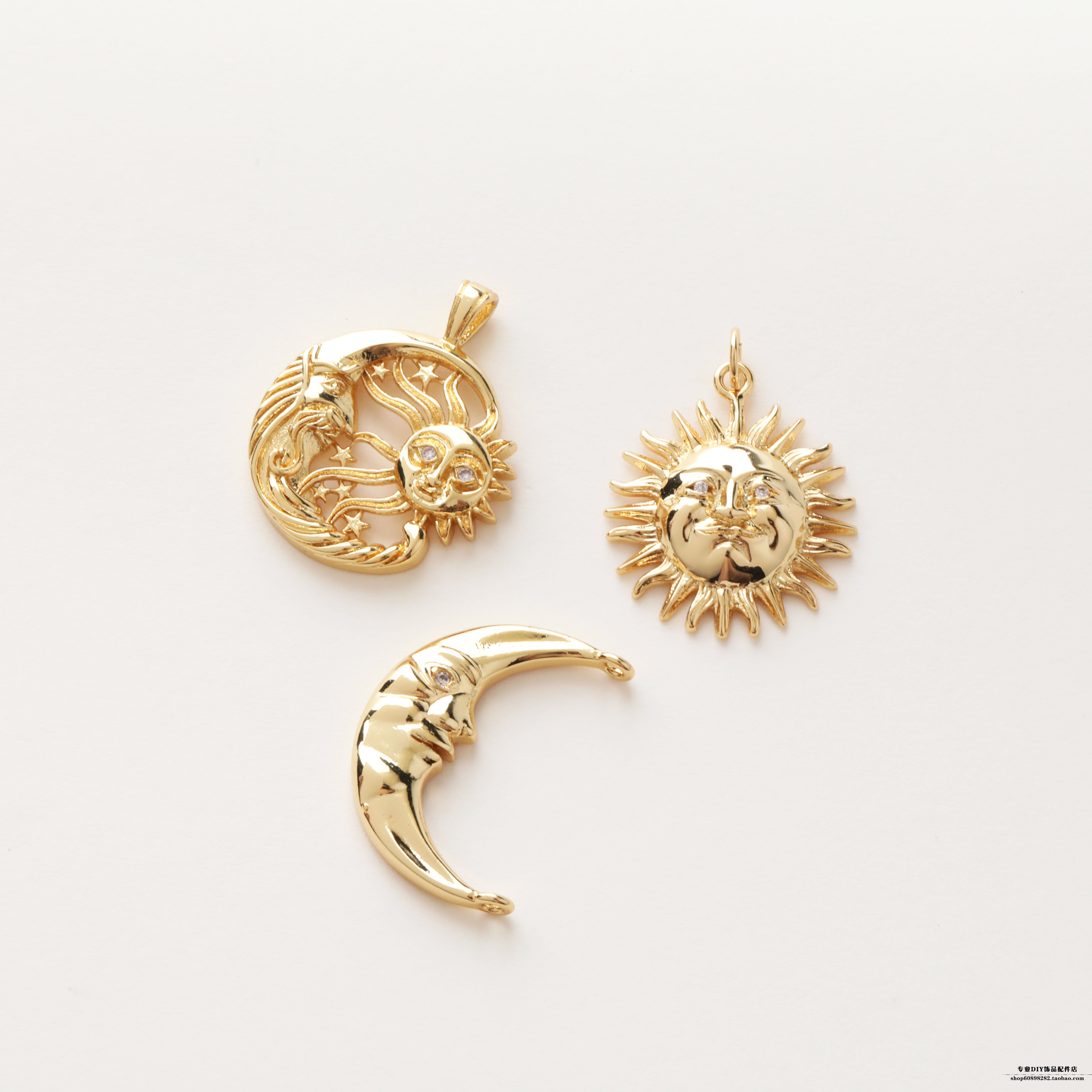 diy包金月亮项链耳饰铜吊坠