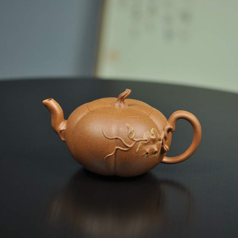 友兰轩 纯手工250CC原矿黄降坡泥仿生器花器货田园风格南瓜紫砂壶